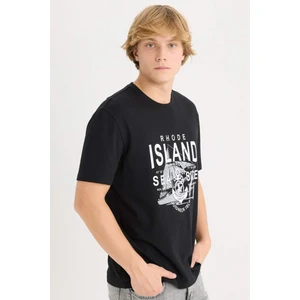 %100 Pamuk Regular Fit Bisiklet Yaka Baskılı Kısa Kollu Tişört D9353AX25SP