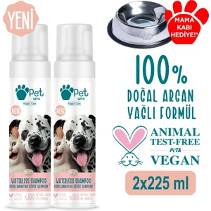 Pet Love Kediler Ve Köpekler İçin Durulanmayan Köpük Şampuan Çilek 2X225 Ml 100% Doğal Argan Yağlı
