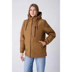 Kadın Taba Içi Kürklü Su ve Rüzgar Geçirmez Kapüşonlu Kışlık Mont & Kaban & Parka ML-FMM-100-K