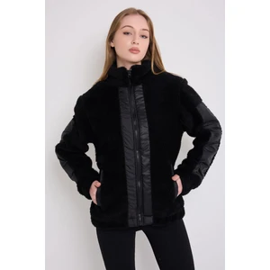 First Stops Kadın Siyah Rüzgar Geçirmez Welsoft Çift Cepli Kışlık Mont Fst-Fma-05-K Peluş