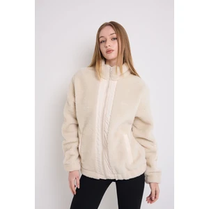 First Stops Kadın Ekru Rüzgar Geçirmez Welsoft Çift Cepli Kışlık Mont Fst-Fma-05-K Peluş