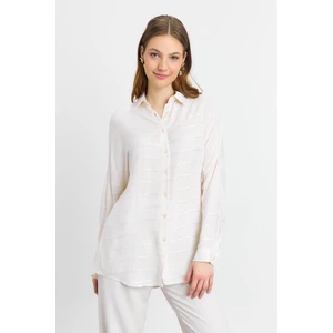 4637A Çizgili Salaş Gömlek Bej