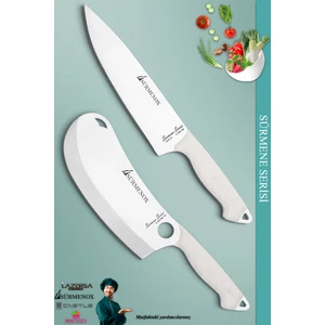 Sürmene Serisi Mutfak Şef Bıçak Seti Et Ekmek Sebze Börek Pizza Şef Bıçağı 2'li Set Beyaz (MFT-015)