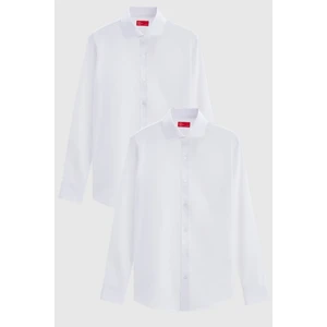 D'S Damat Ds Damat Slim Fit Beyaz Italyan Yaka Dar Kesim Klasik Kravatlık  Uzun Kollu Kolay Ütülenebilir Nefes Alan 2'li Gömlek 2HF02ORTBN86