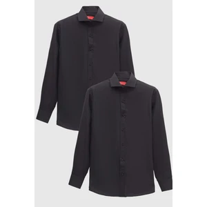 D'S Damat Ds Damat Slim Fit Siyah Italyan Yaka Dar Kesim Klasik Kravatlık  Uzun Kollu Kolay Ütülenebilir Nefes Alan 2'li Gömlek 2HF02ORTBN86