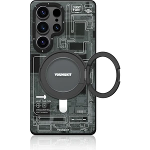 Galaxy S25 Ultra Kılıf Magsafe Şarj Özellikli Youngkit 360 Standlı Technology Serisi Kapak Gri