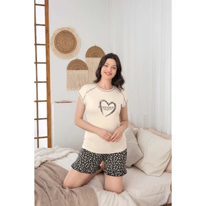 Kadın Düğmesiz Bisiklet Yaka Yazlık Kısa Kollu Mini Şortlu Pijama Takımı