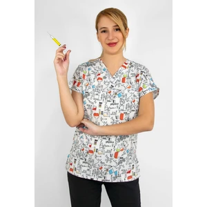 Nur Ortopedi Laborant Desenli Likralı Hemşire Forması Doktor İntörn Scrubs