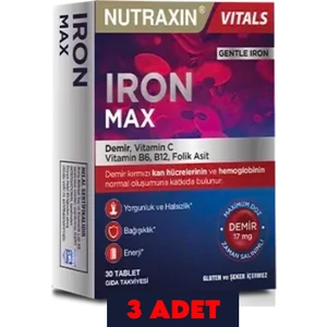 Iron Max Demir, Vitamin C, Vitamin B12 Içeren Takviye Edici Gıda 30 Tablet 3 Adet