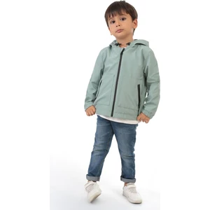 Erkek Çocuk Mint Yeşili Astarlı Su ve Rüzgar Geçirmez Kapüşonlu Çift Fermuarlı Yağmurluk Y15C