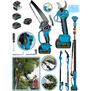 Walt Mann Waltmann Germany W-900 Teleskopik + 40 mm Dijital Budama Makası + Otomatik Yağ Pompalı Zincirli Testere 2 Akülü