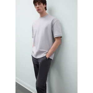 Oversize Geniş Kalıp Bisiklet Yaka Basic Düz Kısa Kollu Ağır Kumaş Tişört B6494AX24AU