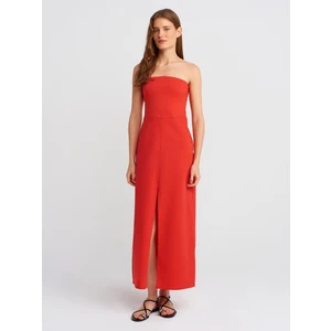 90758 Straplez Elbise-Kırmızı