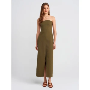 90758 Straplez Elbise-Haki