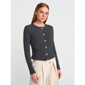 60424 Düğme Detaylı Uzun Kollu Hırka-Antrasit