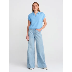 71776 Kar Yıkama Geniş Kesim Denim Pantolon-Mavi