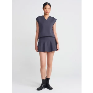 80120 Beli Lastikli Volanlı Triko Etek-Antrasit