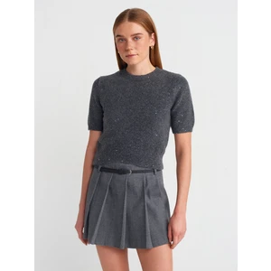 10703 Bisiklet Yaka Pullu Simli Triko Kazak-Füme