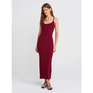 90139 Askılı Triko Elbise-Bordo