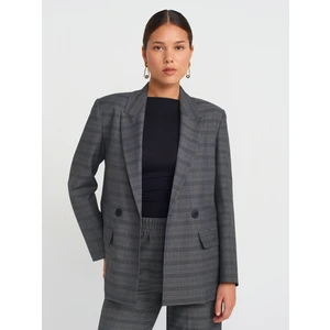 60753 Ekose Blazer Ceket-Gri