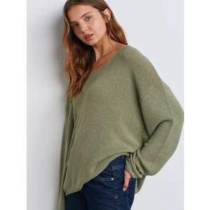 10706 Oval Yaka Yumuşak Dokulu Triko Kazak-Açık Haki