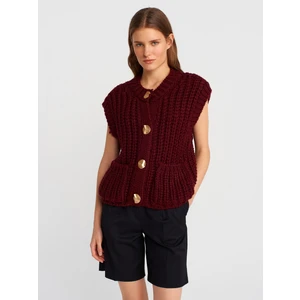 60961 Bisiklet Yaka Yumuşak Dokulu Cepli Düğmeli Triko Yelek-Bordo