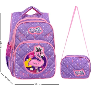 Lila Flamingo Desenli Embos İlkokul Çantası Beslenme Çantalı 24004