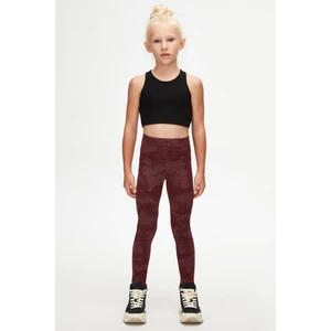 Bordo Flamingo Desenli Kız Çocuk Örme Kışlık Tayt