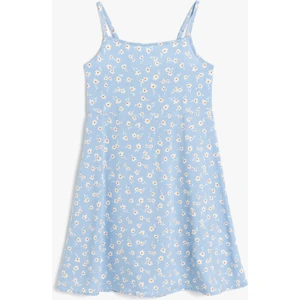 Çiçek Desenli Ince Askılı Viskon Elbise