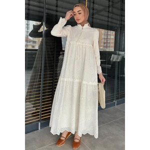 Kadın Ön Bağlamalı Fırfırlı Fistolu Tesettür Elbise