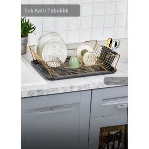 Tek Katlı Bulaşıklık Tezgah Üstü Tabaklık Bpa Free Bulaşık Sepeti Gold