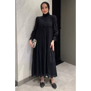 Kadın Ön Bağlamalı Fırfırlı Fistolu Tesettür Elbise