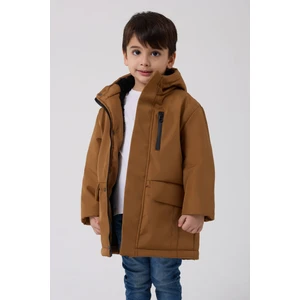 Erkek Çocuk Taba Kürklü Su ve Rüzgar Geçirmez Kapüşonlu 3 Kışlık Mont & Kaban & Parka FMPÇ-110
