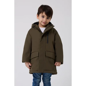 Erkek Çocuk Haki Kürklü Su ve Rüzgar Geçirmez Kapüşonlu 3 Kışlık Mont & Kaban & Parka FMPÇ-110