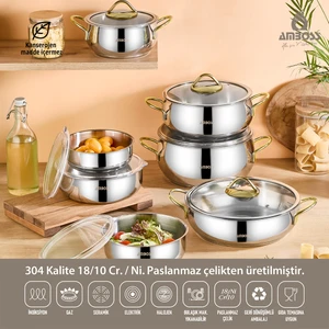 14 Parça Hot Prime Indüksiyon Uyumlu Paslanmaz Çelik Tencere Seti & Çelik Saklama Kabı