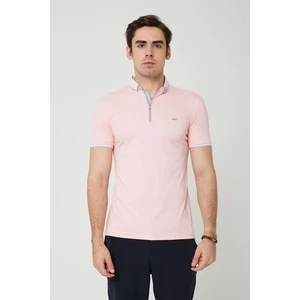Erkek Fermuarlı Pembe Yakalı Tshirt