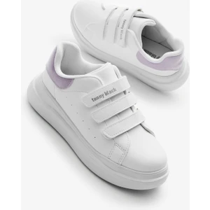 Tonny Black Çocuk Unisex Beyaz Lila Eva Faylon Taban Üç Cırtlı Spor Ayakkabı