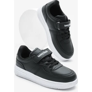 Tonny Black Çocuk Unisex Siyah Beyaz Termo Taban Cırtlı Lastik Bağcıklı Spor Ayakkabı