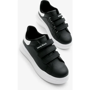 Tonny Black Çocuk Unisex Siyah Beyaz Eva Faylon Taban Üç Cırtlı Spor Ayakkabı