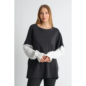 Alexandergardı Fırfırlı Kol Detaylı Garnili Renk Bloklu Kadın Sweatshirt