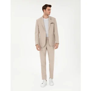 Pierre Cardin Erkek Açık Kahverengi Slim Fit Keten Karışımlı Pileli Pantolon 50306716-VR002