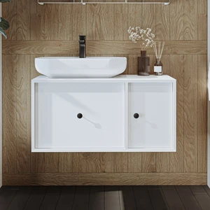 Gusto Ayaksız Oval Lavabolu Mdf 90 cm Çekmeceli Banyo Dolabı