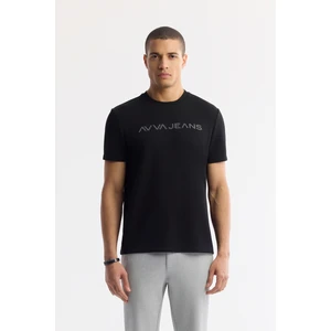 Avva Erkek Siyah Bisiklet Yaka Reflektörlü Bi-Stretch İnterlok Regular Fit T-Shirt A51Y1037