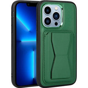 Apple iPhone 12 Pro Max Kılıf Kartlıklı Standlı ​pu Deri Memo Kapak-Koyu YEŞIL-8680436652435-TD