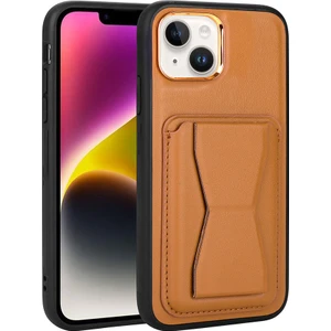 Apple iPhone 14 Plus Kılıf Kartlıklı Standlı ​pu Deri Memo Kapak-Kahve AÇIK-8680436652091-TDOM8