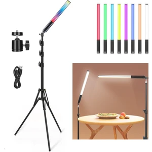 Şarjlı Fotoğrafçılık Işık Çubuğu Rgb Aydınlatma Ledi Canlı Video Çekimi Işığı 2+1 mt Tripodlu