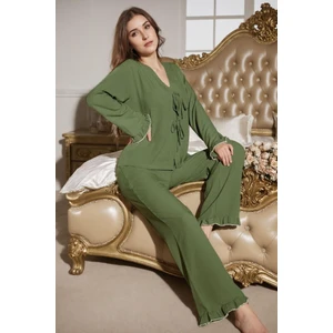 Bella Notte Yeşil Önden Bağlamalı Uzun Pijama Takımı