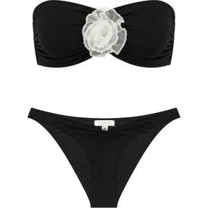 Çiçek Detaylı Siyah Straplez Bikini Takım
