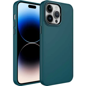 ZORE Apple iPhone 13 Pro Max Kılıf Metal Çerçeve ve Buton Tasarımlı Silikon Luna Kapak-Koyu Yeşil-86