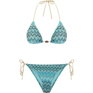 Renkli Desenli Triko Üçgen Bikini Takım